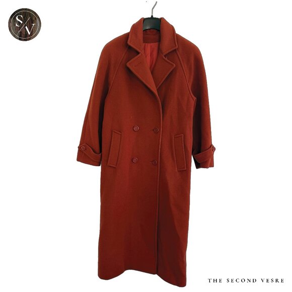 VINTAGE 1980s Paul Levy Autumn Rust Medium 100% Pure Wool Long Coat Made In USA - Picture 1 of 12